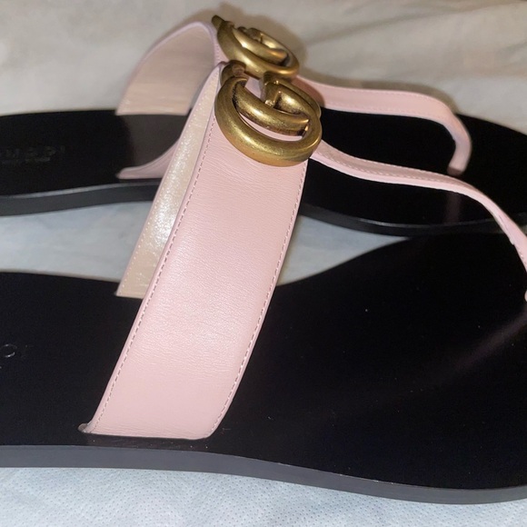 GUCCI MARMONT LEATHER THONG PERFECT PINK ANTIQUE GOLD GG SANDAL FLATS SIZE 11 41 - Picture 8 of 15